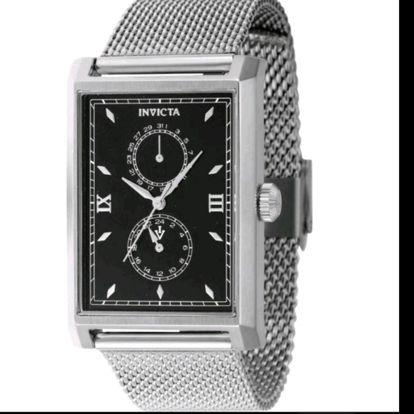 Invicta Black Dial Silver Mesh Watch